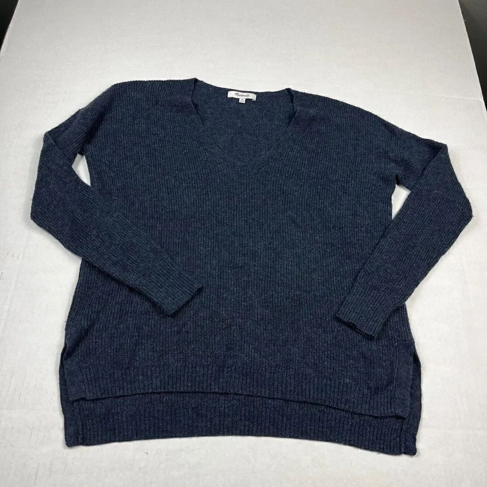 Madewell Womens Wool Blend Sweater Blue V-Neck Long Sleeve Everyday Pullover XS